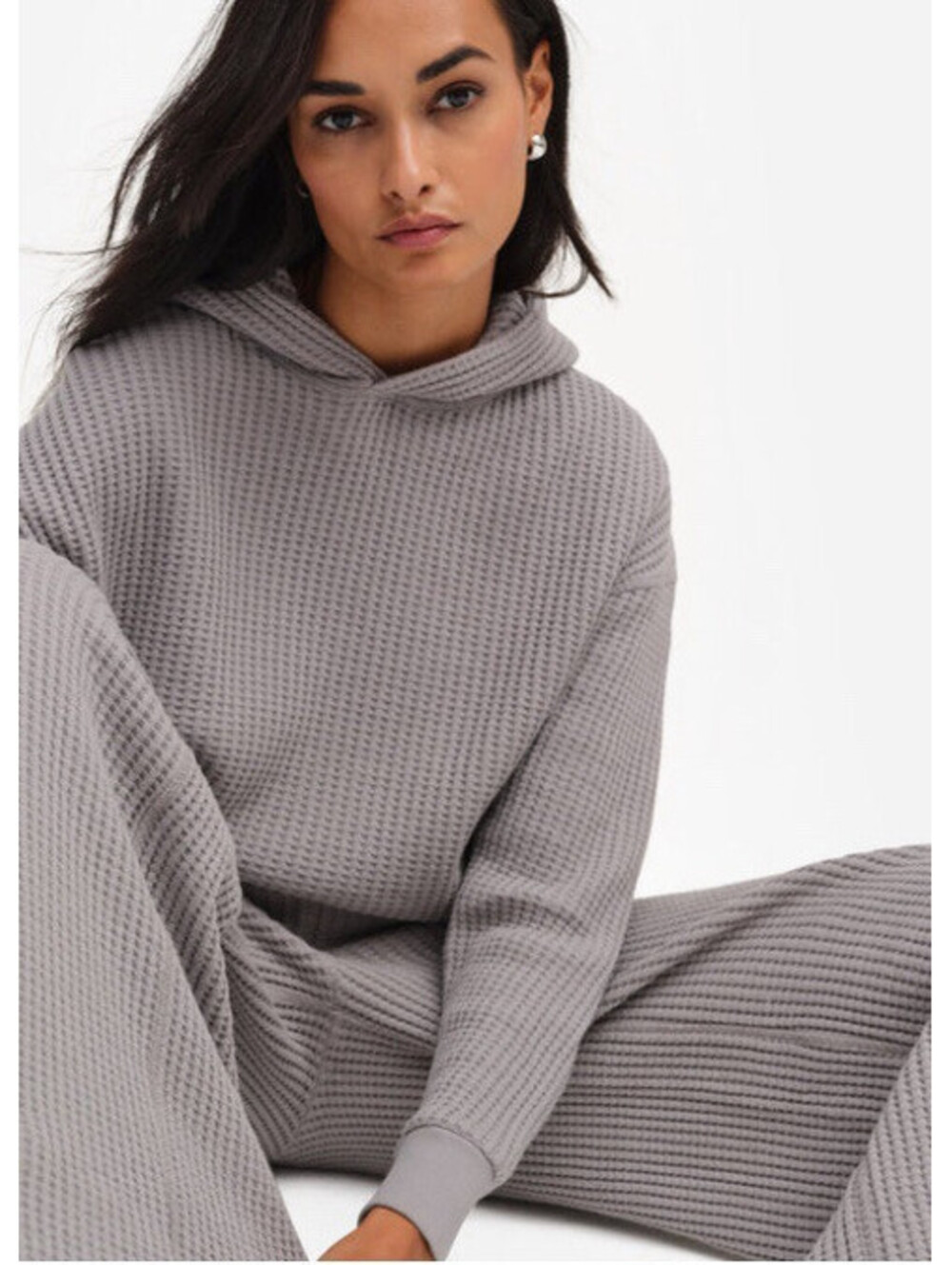 Mate The Label Organic Waffle Relaxed Hoodie-Basalt XS NWT!
